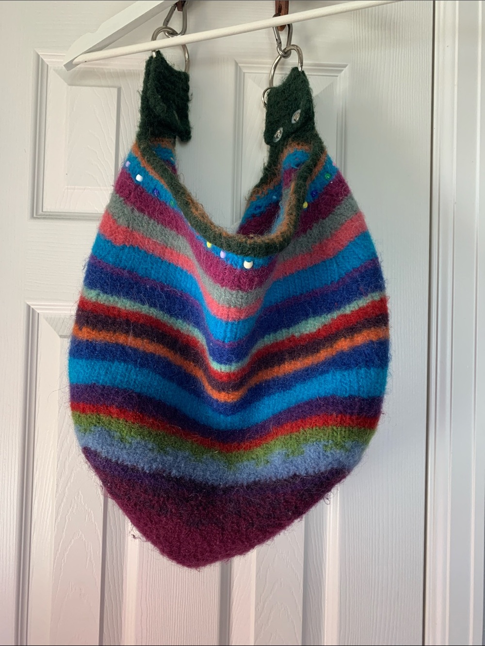 Hand Crafted Multicolor Striped Wool Hobo Bag